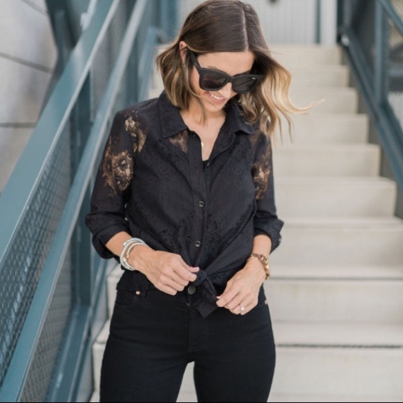 CAbi Tops - Cabi St. Regis Black Lace Button Up Blouse Size Small